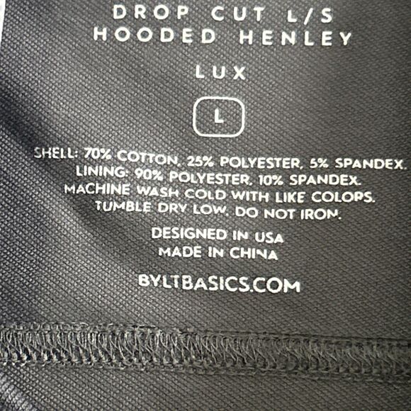 BYLT Hoodie Shirt Mens Large Drop Cut L/S Hooded Henley Lux Gray Cotton - Picture 5 of 8